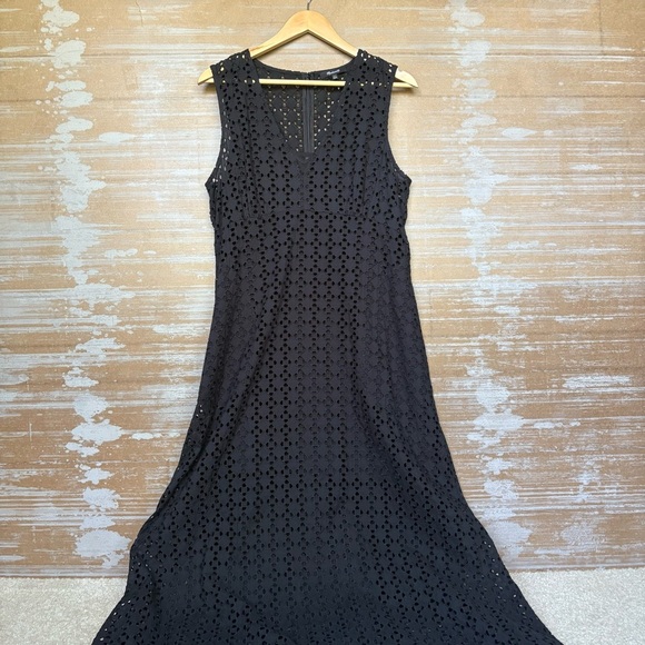 Madewell V Neck Eyelet Maxi Dress Black Preppy Boho Western Womens 12 - Picture 2 of 8